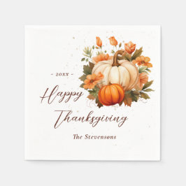 Thanksgiving Dinner Pumpkin Blommigt Script Rustic Pappersservett
