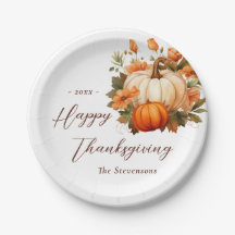 Thanksgiving Dinner Pumpkin Blommigt Script White