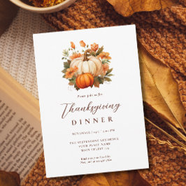 Thanksgiving Dinner Pumpkin Blommigt Script White Inbjudningar