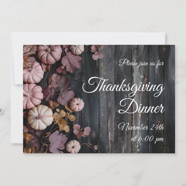 Thanksgiving Dinner Pumpkin-inbjudan Rustic Inbjudningar (Framsida)