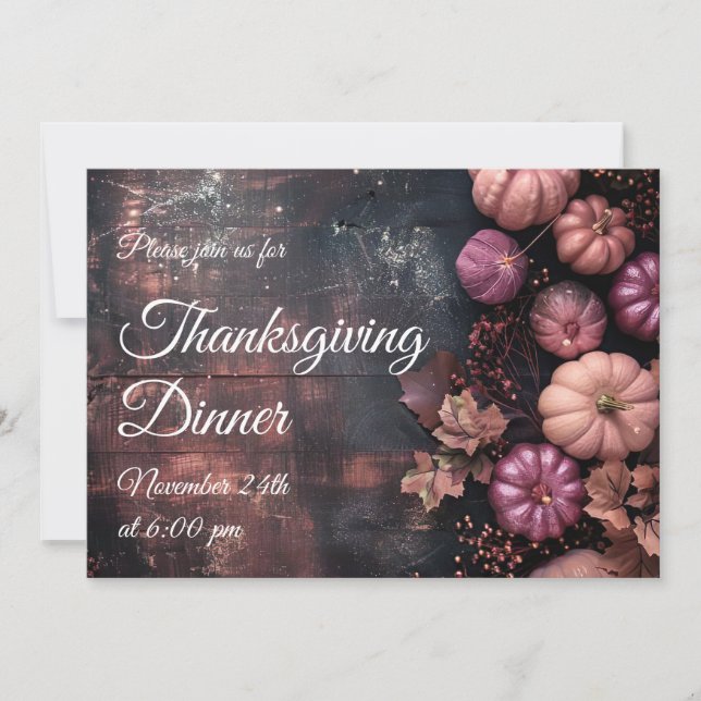 Thanksgiving Dinner Pumpkin-inbjudan Rustic Inbjudningar (Framsida)