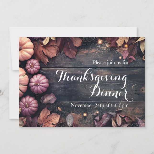 Thanksgiving Dinner Pumpkin-inbjudan Rustic Inbjudningar (Framsida)