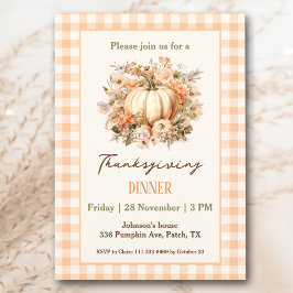 Thanksgiving Dinner Pumpkin Orange Gingham Inbjudningar