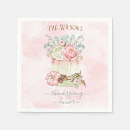 Thanksgiving Dinner Pumpkin Rosa Grönt Napkins Pappersservett