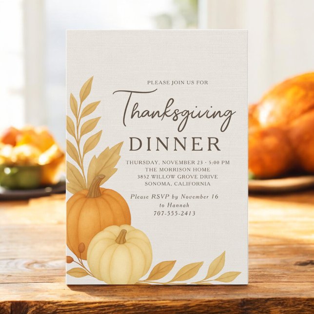 Thanksgiving Dinner Pumpkin Rustic Linen Inbjudningar (Skapare uppladdad)