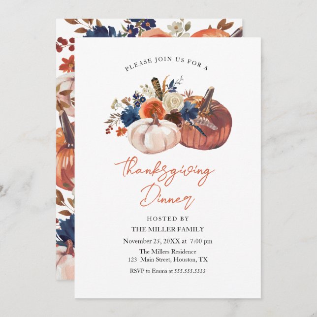 Thanksgiving Dinner Pumpkins Invitation Inbjudningar (Fram/baksida)