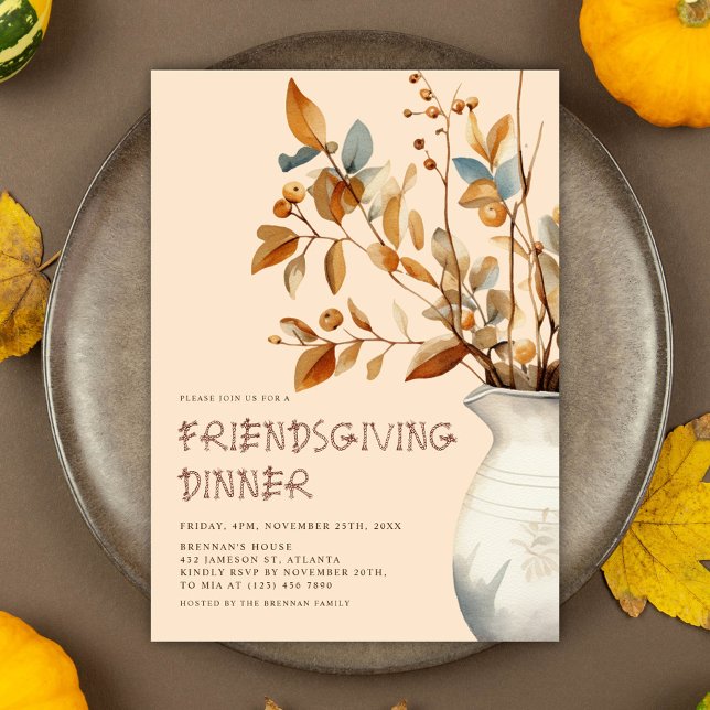 Thanksgiving Dinner Rustic Fall Friendsgiving Inbjudningar (Thanksgiving Dinner Rustic Fall Friendsgiving Invitation)