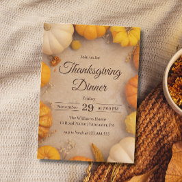 Thanksgiving Dinner Rustic Vintage Pumpkin Fall Inbjudningar