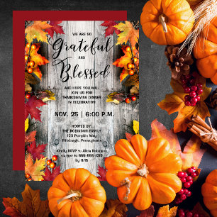 Thanksgiving Dinner-Rustic Woodsy tacksam, välsign Inbjudningar