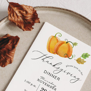 Thanksgiving Dinner Watercolor Pumpkin Duo Inbjudningar