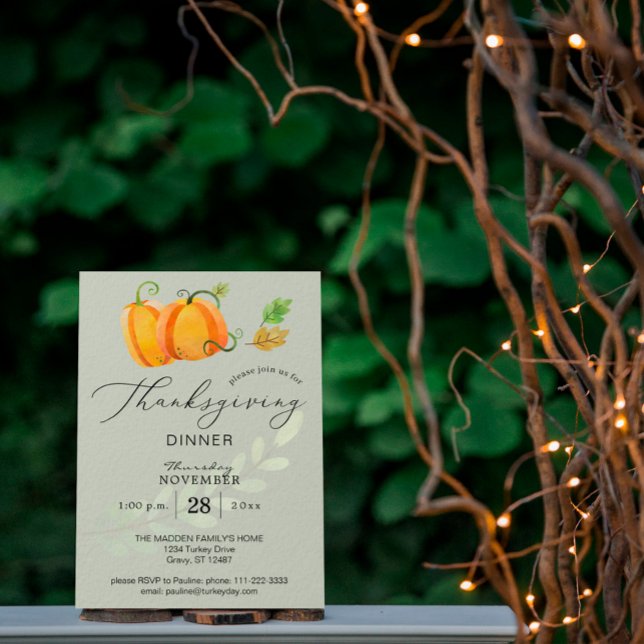 Thanksgiving Dinner Watercolor Pumpkin Duo Olive I Inbjudningar (Skapare uppladdad)