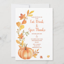 Thanksgiving Dinner Watercolor Pumpkin Inbjudningar