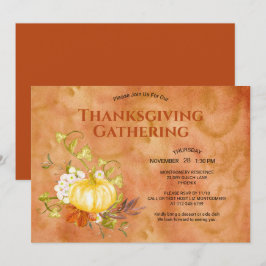 Thanksgiving Dinner Watercolor Pumpkin Löv Inbjudningar