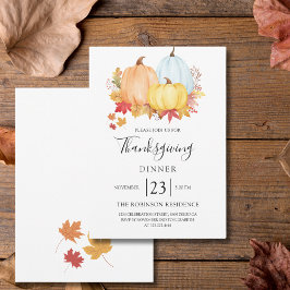 Thanksgiving Dinner Watercolor Pumpkin Modern Inbjudningar
