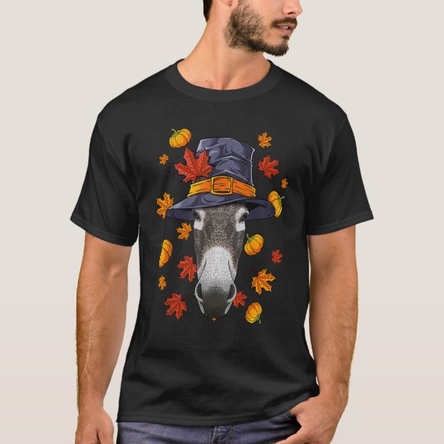 Thanksgiving Donkey Pilgrim Costume Fall Höst T Shirt (Framsida)