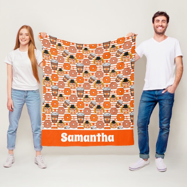 Thanksgiving Donuts and Coffee Fall Orange Rand Fleecefilt (På plats)