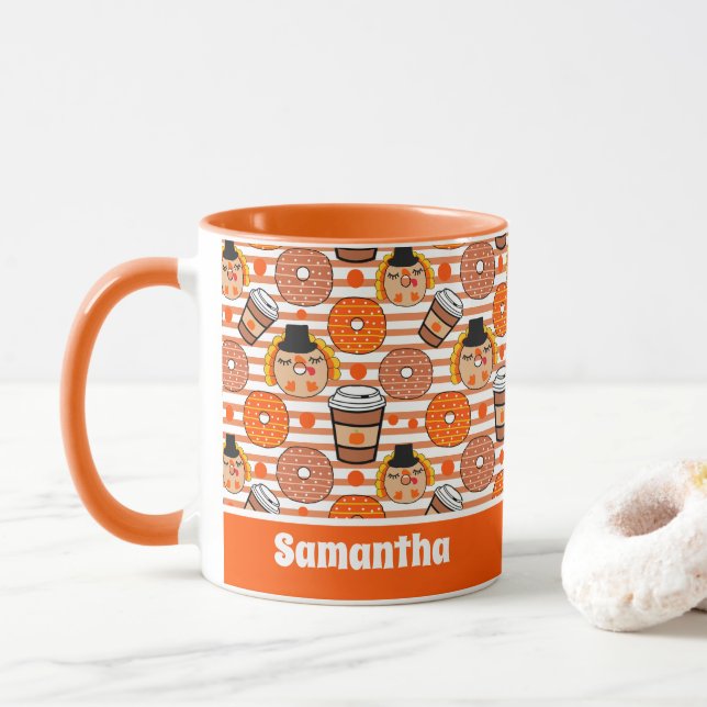 Thanksgiving Donuts and Coffee Fall Orange Rand Mugg (Med munk)