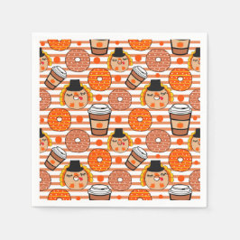 Thanksgiving Donuts and Coffee Fall Orange Rand Pappersservett