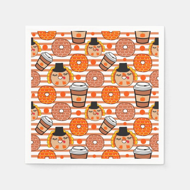 Thanksgiving Donuts and Coffee Fall Orange Rand Pappersservett (Framsidan)
