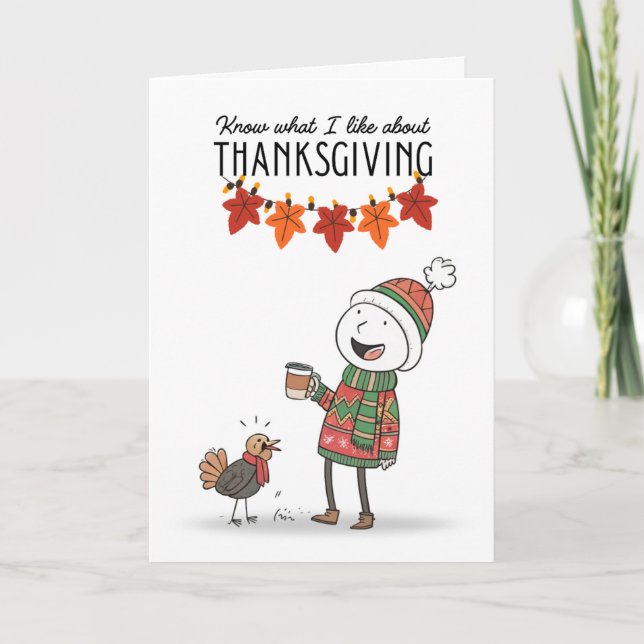 Thanksgiving Doodle Card with Coffee & Turkey Kort (Framsida)
