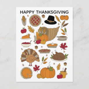 Thanksgiving Doodles söt illustrerad vykort