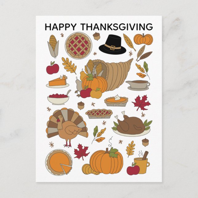 Thanksgiving Doodles söt illustrerad vykort (Framsida)