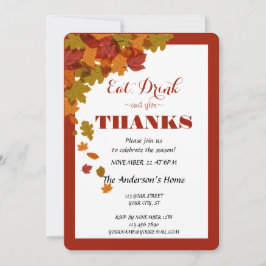 Thanksgiving Eat Drink & Ge Tack Höst löv Inbjudningar