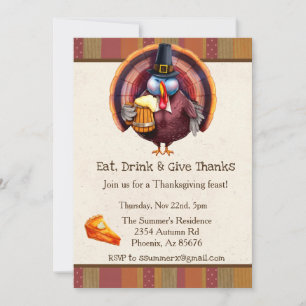 Thanksgiving Eat Drink Ge Tack Turkiet Beer Inbjudningar