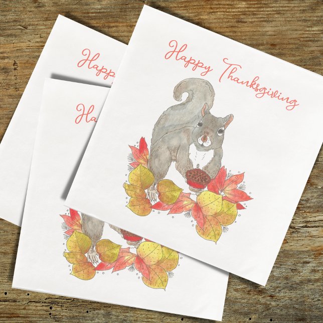 Thanksgiving ekorre med Paj Pappersservett (Cute Squirrel with Pecan Pie Thanksgiving napkins)
