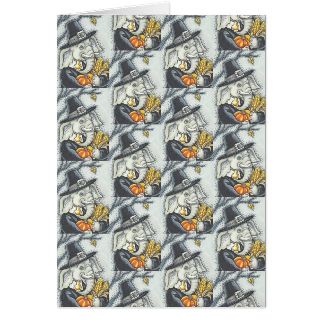 THANKSGIVING ELEPHANT, PILGRIM GREETARD Blank OBS Kort (Framsidan)