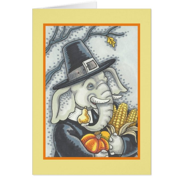 THANKSGIVING ELEPHANT, PILGRIM GREETARD Blank OBS Kort (Framsidan)