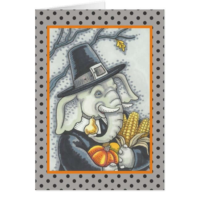 THANKSGIVING ELEPHANT, PILGRIM GREETARD Blank OBS Kort (Framsidan)
