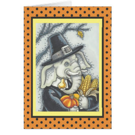 THANKSGIVING ELEPHANT, PILGRIM GREETING CARD Verse Hälsningskort