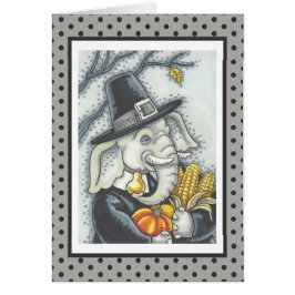 THANKSGIVING ELEPHANT, PILGRIM GREETING CARD Verse Hälsningskort
