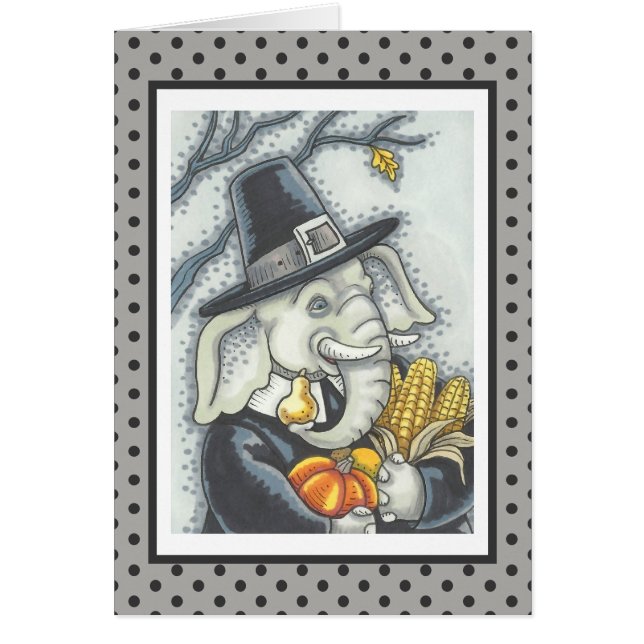 THANKSGIVING ELEPHANT, PILGRIM GREETING CARD Verse Hälsningskort (Framsidan)