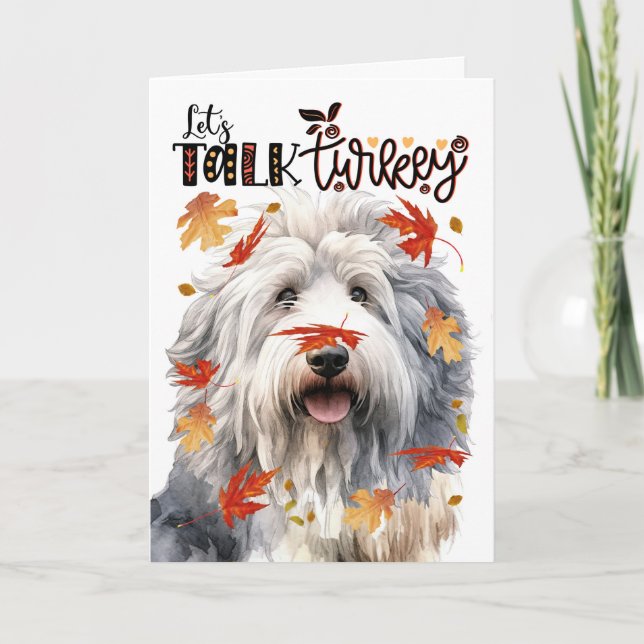 Thanksgiving English Sheepdog Hund Lets Talk Turke Helgkort (Framsida)