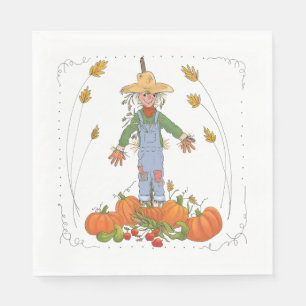 Thanksgiving Fågelskrämma Pumpkin Patch Roligt Col Pappersservett
