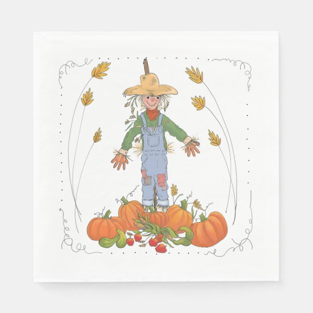 Thanksgiving Fågelskrämma Pumpkin Patch Roligt Col Pappersservett (Framsidan)
