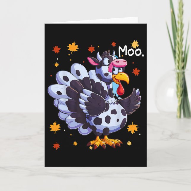 Thanksgiving Fake Turkey Moo Cow Head Funny Fall Kort (Framsida)