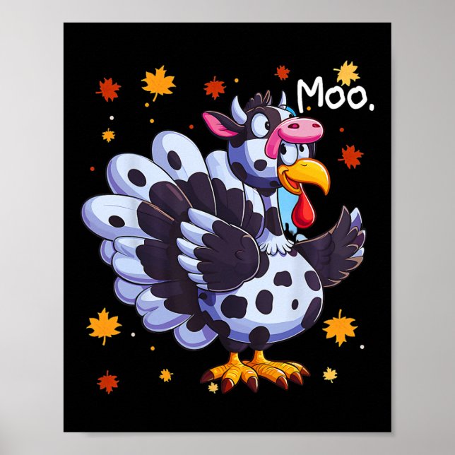 Thanksgiving Fake Turkey Moo Cow Head Funny Fall Poster (Framsidan)