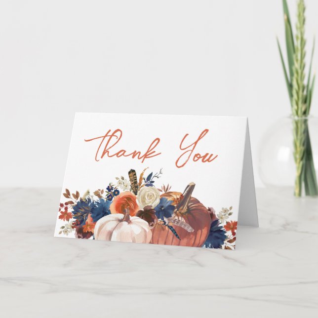 Thanksgiving Fall autumn floral Pumpkins  Tack Kort (Framsida)