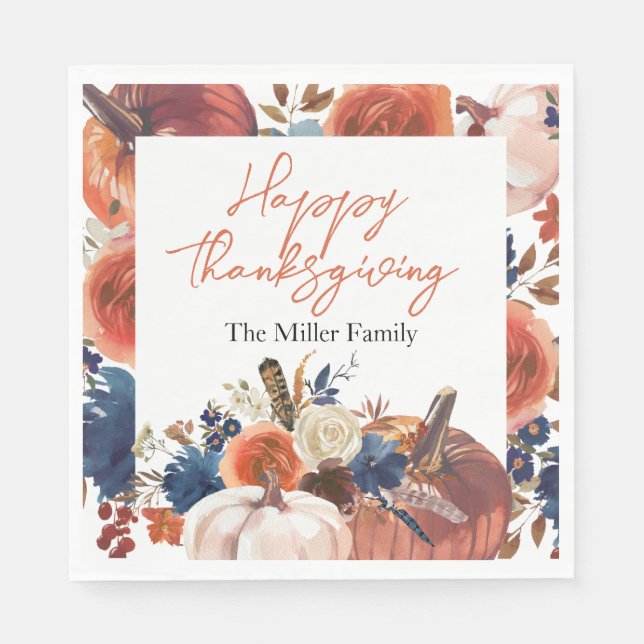 Thanksgiving fall autumn Pumpkins flowers Napkins Pappersservett (Framsidan)