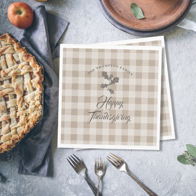 Thanksgiving Fall Foliage Löv Brown Play Pappersservett (Thanksgiving Gratitude Family Name Taupe Plaid Napkins)