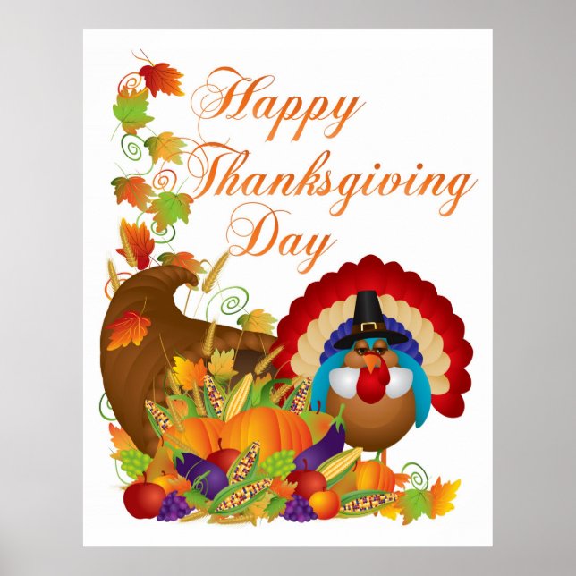 Thanksgiving Fall Harvest Cornucopia och Turkiet Poster (Framsidan)