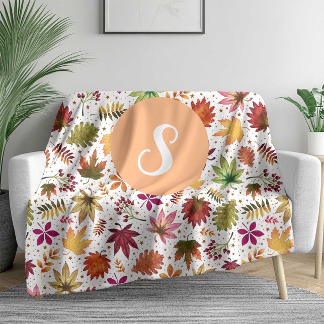 Thanksgiving Fall Höst löv Mönster Monogram Fleecefilt (Thanksgiving Fall Autumn Leaves Pattern Monogram Fleece Blanket)