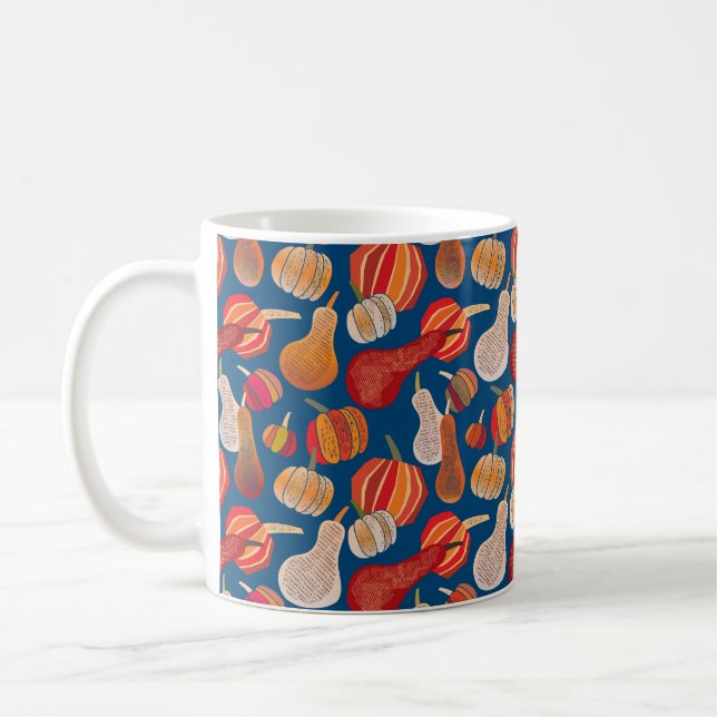 Thanksgiving. Fall. illustration med pumpa.  Kaffemugg (Vänster)