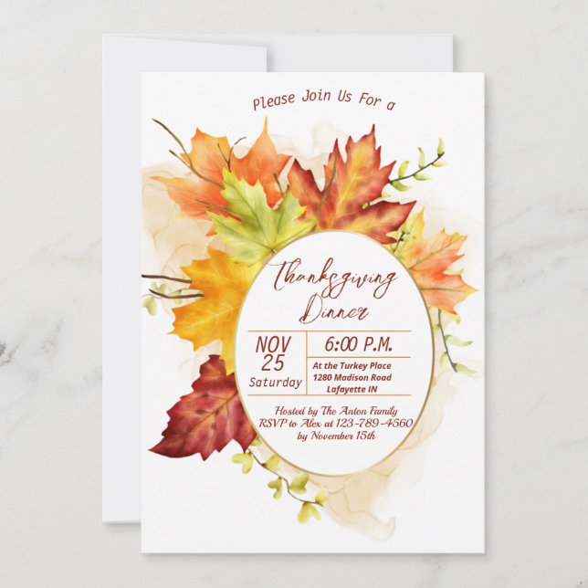 Thanksgiving Fall Leaves Dinner Invitation Inbjudningar (Framsida)