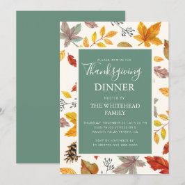 Thanksgiving Fall Löv Mönster Grönt Inbjudningar