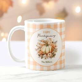 Thanksgiving Fall Pumpkin Gingham Pastel Namn Kaffemugg