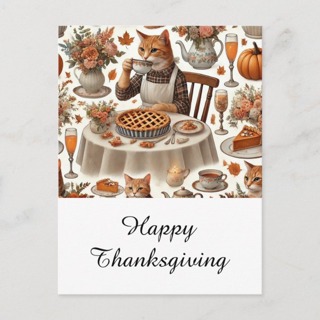 Thanksgiving Fall Tema för Kat Lovers Helg Vykort (Framsida)